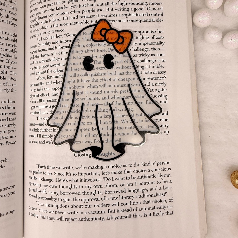 Cute Ghost Bookmark with Orange Bow